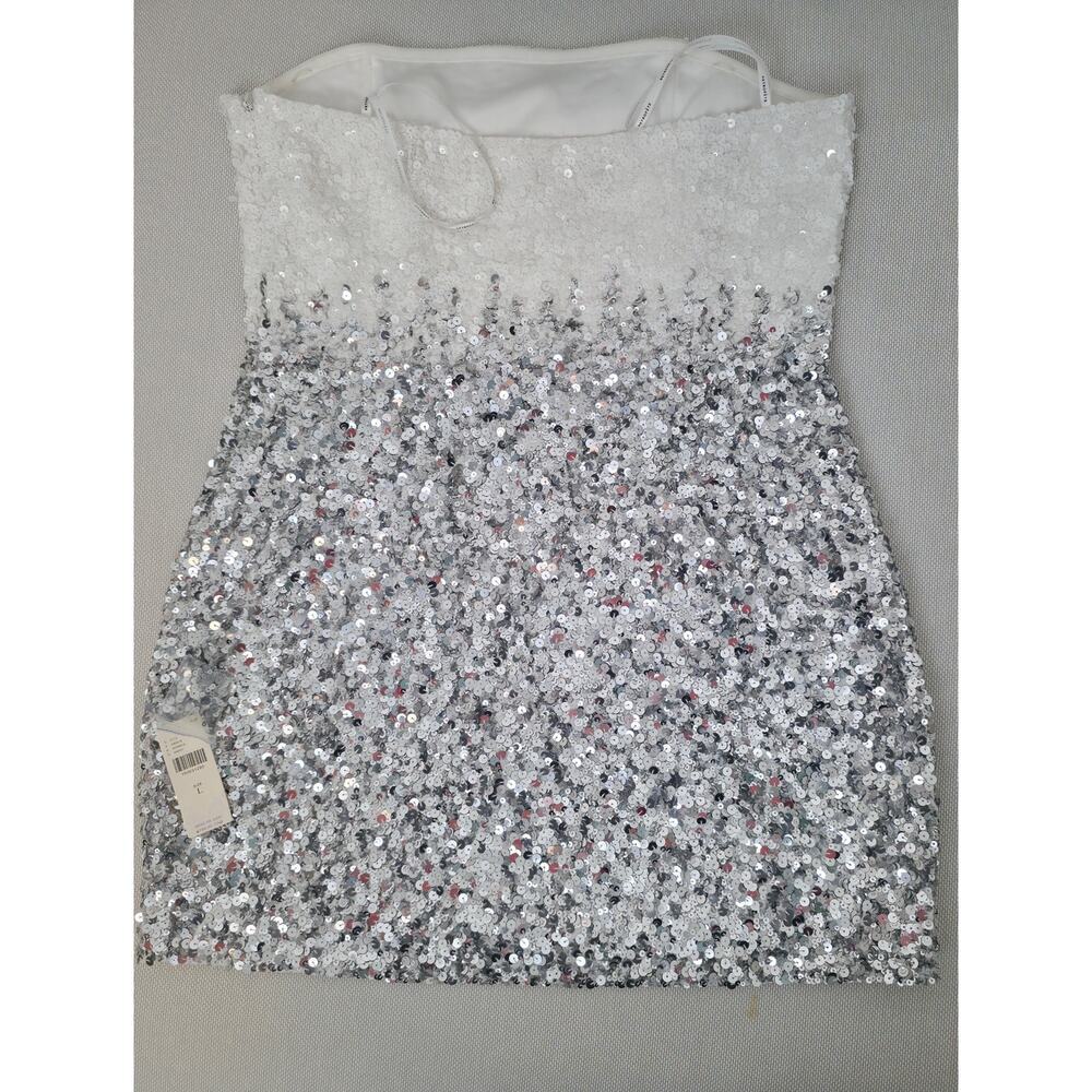 Retrofête White Silver Strapless Sequin Kameron Embellished Mini Dress Large - Picture 4 of 12